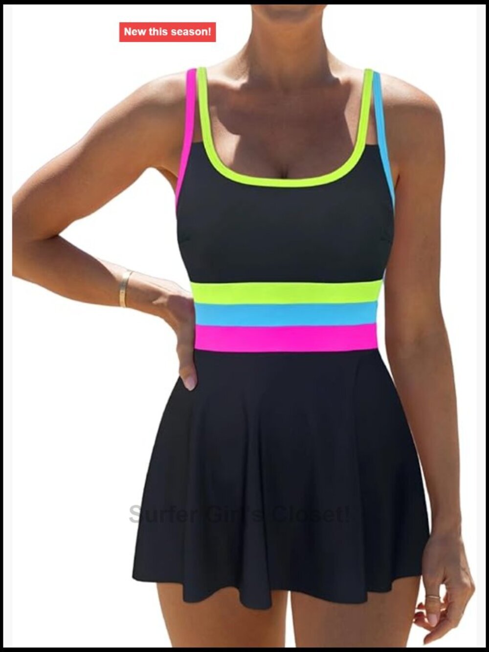 Tummy Control One Piece Swimsuit with Skirt Full Coverage Modest Swim Dress